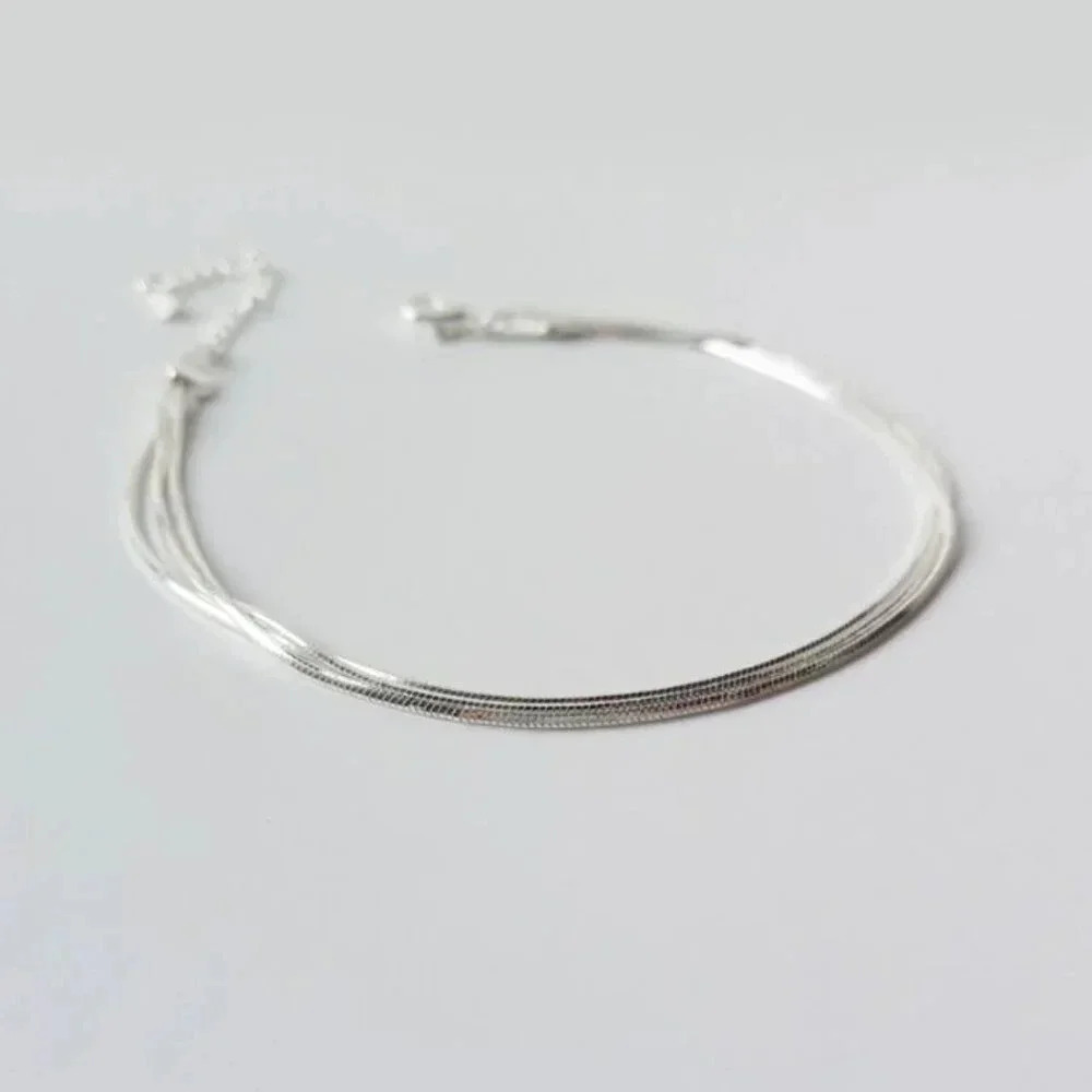 925 Sterling Silver Triple Snake Chain Bracelet